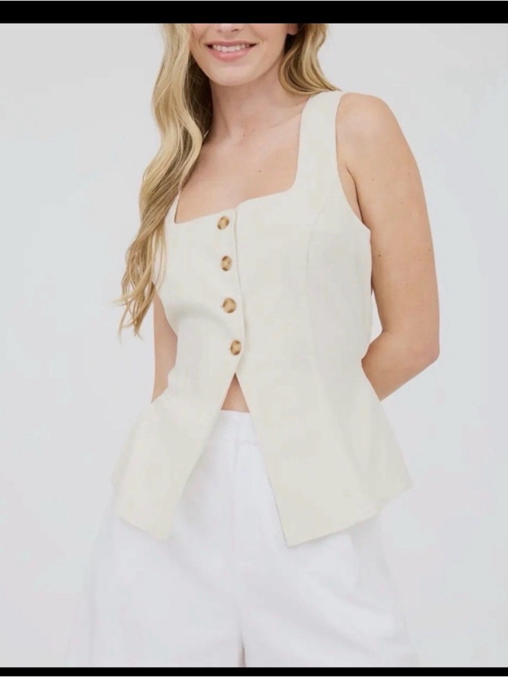 Sleeveless Cream Square-Neck Button-Front Camisole